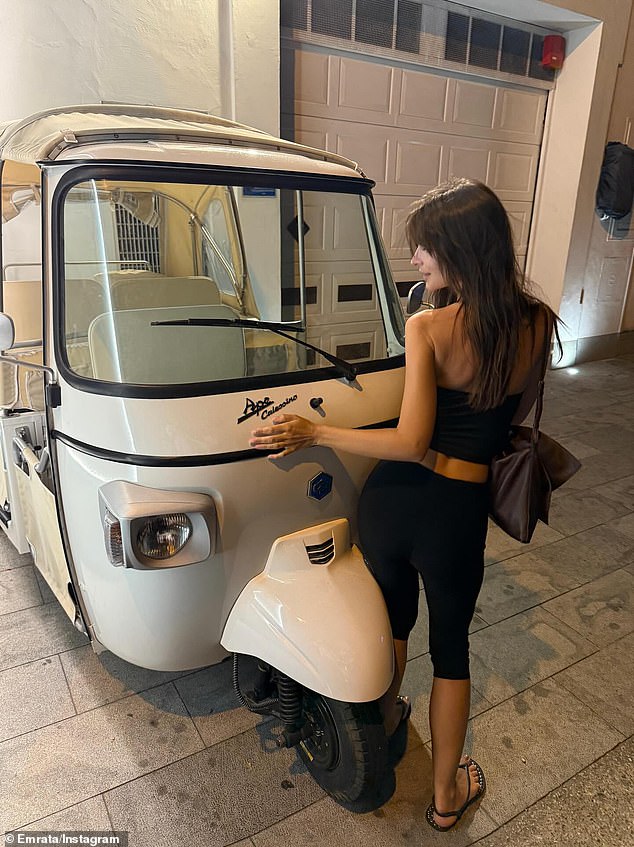The former iCarly star also included a clip of herself posing alongside a three-wheeled Piaggio Ape while exploring Positano in the evening