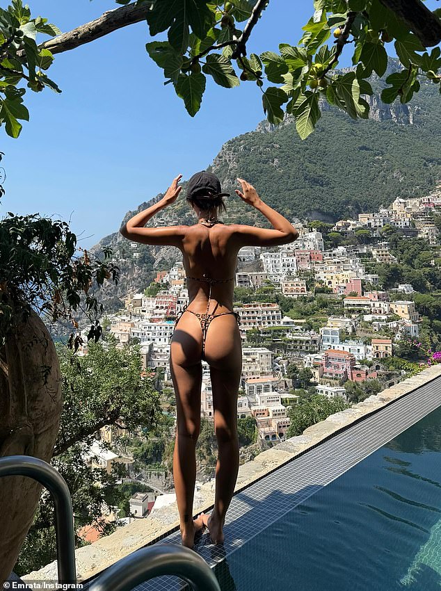 On Saturday, the model, 34, took to Instagram to share several photos and videos of herself frolicking around Italy in a barely-there bikini top and cheeky bottoms