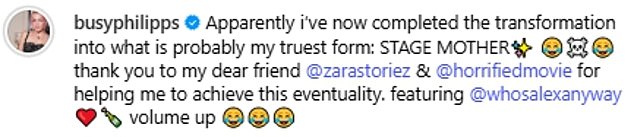Busy shared a proud clip of her daughter filming on set, which she captioned: 'Apparently I've now completed the transformation into what is probably my truest form: STAGE MOTHER¿'