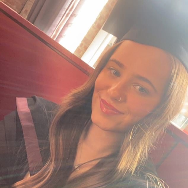 More Gen Z students than ever are giving up the chaotic joys of student digs to live with mum and dad instead, according to new figures. Pictured: Karly Nuttall, 23, who lived at home in Altrincham, Greater Manchester, while studying at The School of Journalism in the city centre