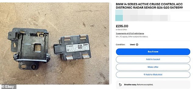 Furious drivers have hit out at manufacturers for a 'design flaw' that they say are making it easy for their beloved cars to be targeted for the speedy thefts (Note: there is no suggestion the sensor pictured above is stolen)