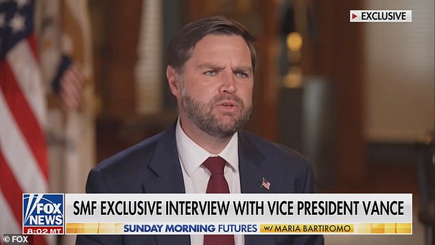 Vice President JD Vance during an appearance on Fox News' Sunday Morning Futures, Sunday, August 10, 2025