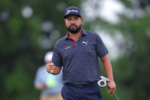 J.J. Spaun of the United States reacts to his putt on the 14th green during the final round of the 125th U.S. OPEN at Oakmont Country Club on June 15, 2025 in Oakmont, Pennsylvania.