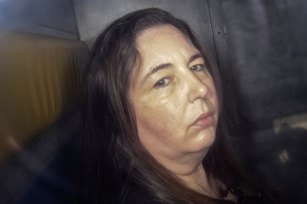 Erin Patterson arriving to court in the back of a prison transport van