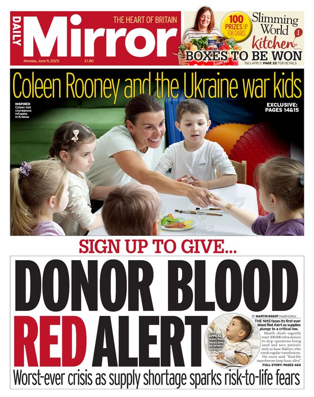 Blood appeal on Mirror front page last month