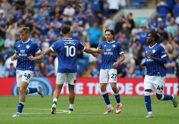 Cardiff City celebrate their goal against Peterborough