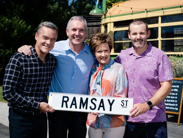 Stefan Dennis and some of his cast mates on Neighbours