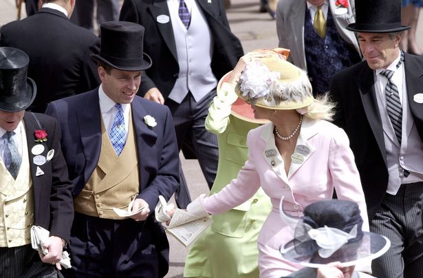 Royal Ascot Ladies Day 2000. Prince Andrew, The Duke Of York and Jeffrey Epstein with Ghislaine Maxwell (in green)