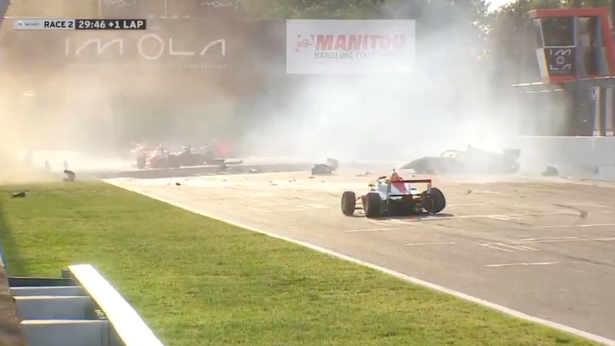 The Formula 4 track is covered in debris at Imola