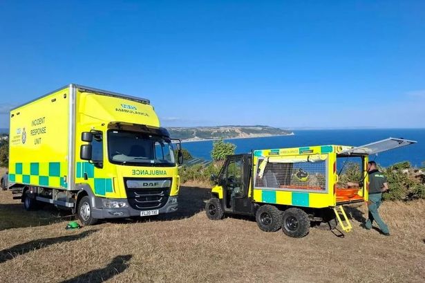 Emergency services after a paraglider crashed on the Beer head coast path