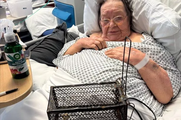 Christine Sandra Dobbs with the mouse trap in hospital