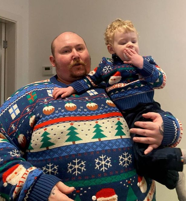 Dale Forrest before his weight loss with son Bailey