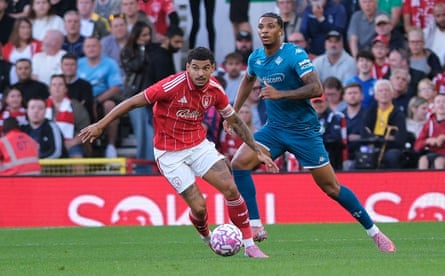 Morgan Gibbs-White in pre-season action for Forest.