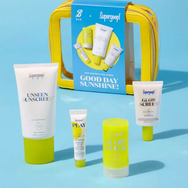 The Supergoop! beauty bag contains the hero Glow Screen SPF