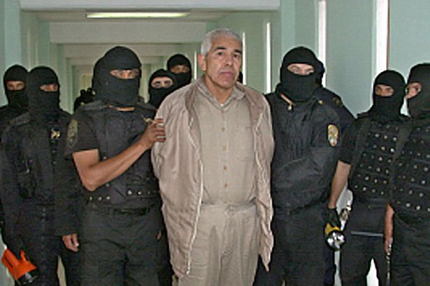 Drug trafficker Rafael Caro Quintero in the custody of Mexican police