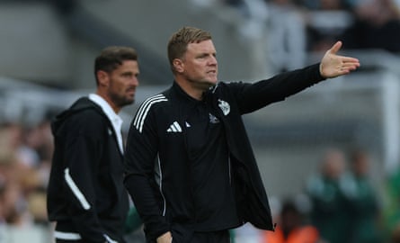 Eddie Howe watches as his Newcastle team draw 2-2 with Espanyol at St James’ Park.