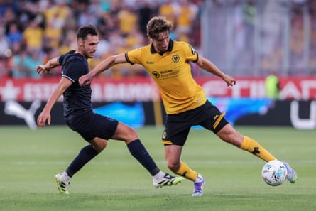 Jorgen Strand Larsen in pre-season action for Wolves.