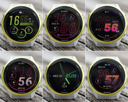 A selection of watch faces from the Garmin Forerunner 570.