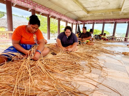 Women in a weaving house in Neiafu, Samoa.