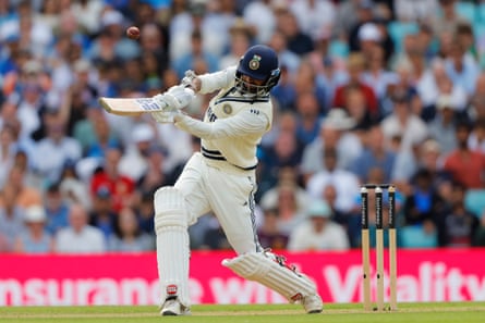 Washington Sundar plays a shot at the Oval.