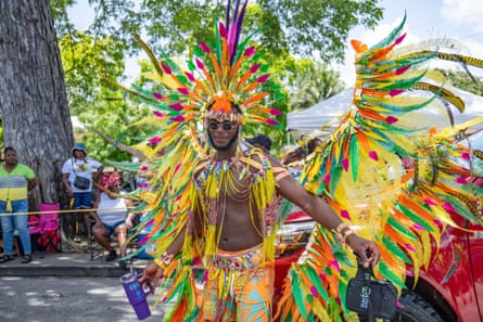 A man in a feathery costume