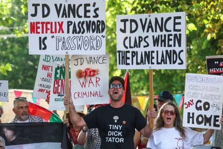 People attend the ‘Vance not welcome party’ protest in Charlbury, Cotswolds.