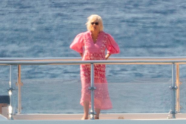Camilla was seen enjoying the sunshine on board Zenobia