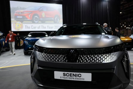 A Renault Scenic electric car on display at the Geneva Auto Show, in Switzerland, February 2024. 