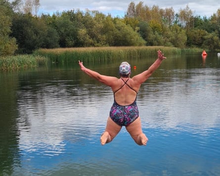 Rhyannon jumping into a lake in October 2020.