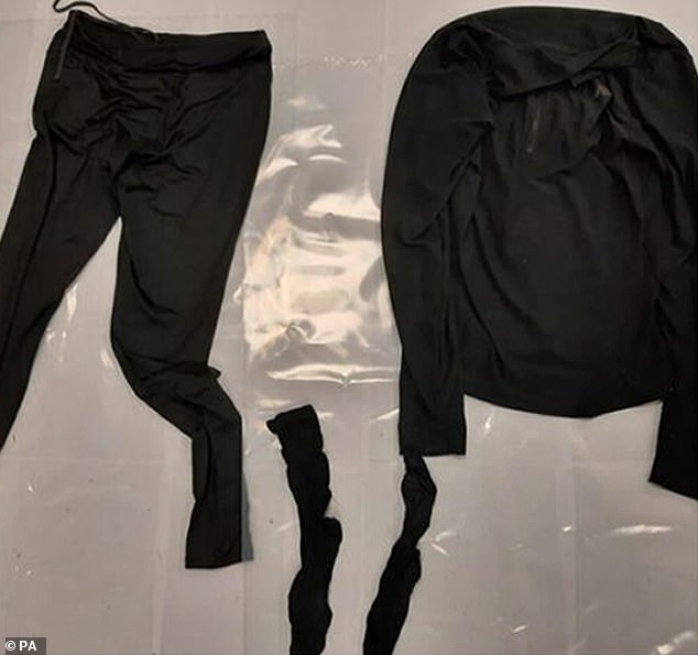 Pictured: clothing recovered from Hunt's home by officers. Lawrence Wilcox, representing Avon and Somerset Police, told the hearing that Hunt had been linked to 25 incidents in total