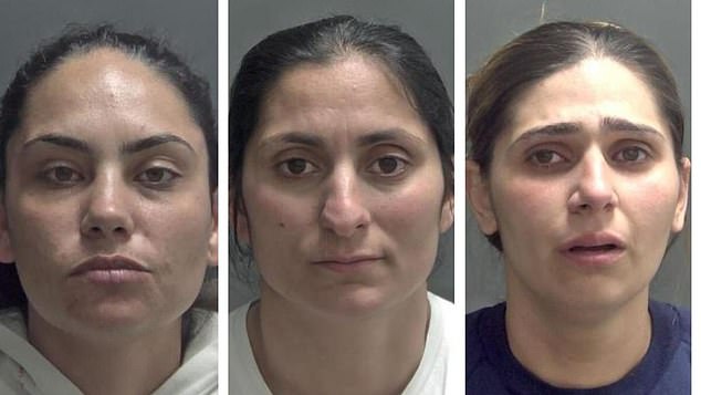 In August last year, three women, Ancuta-Alexandra Ion, 28, (left) Grama Zorila, 31, (centre) and Ana Iosif, 28, (right), were jailed for a £40,000 crime spree targeting make-up and beauty counters in East Anglia