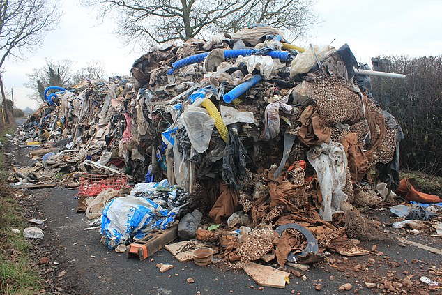 The waste was dumped overnight on a country lane serving around a dozen homes