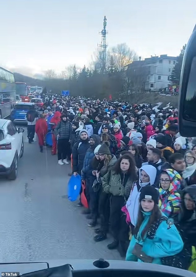 The demonstration at the Italian mountain resort came after another ski station plunged into chaos after thousands of tourists descended at the same time after snapping up cheap day-trip deals online