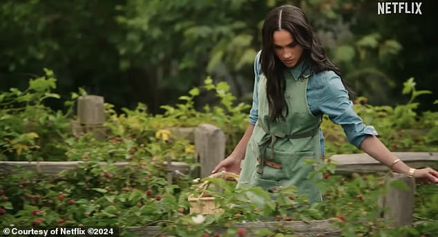 Markle picking vegetables from her garden with a similar wicker basket