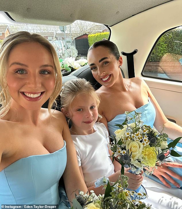 Eden shared a snap of the bridesmaids on their way to the ceremony, dressed in pastel blue
