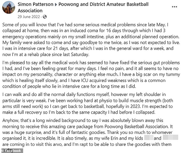 Simon shared a post (above) in 2022 detailing how he almost died from a mystery stomach illness