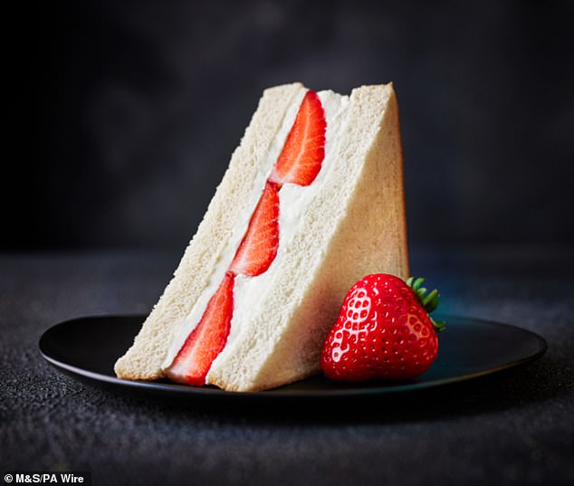The dish is filled with fruit and light whipped cream cheese on fluffy sweetened bread and is inspired by Japanese 'sweet sandos', also known as fruit sandwiches