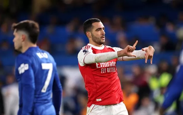 LONDON, ENGLAND - NOVEMBER 30: Mikel Merino of Arsenal celebrates scoring his team's first goal during the Premier League match between Chelsea and Arsenal at Stamford Bridge on November 30, 2025 in London, England. (Photo by Ryan Pierse/Getty Images)
