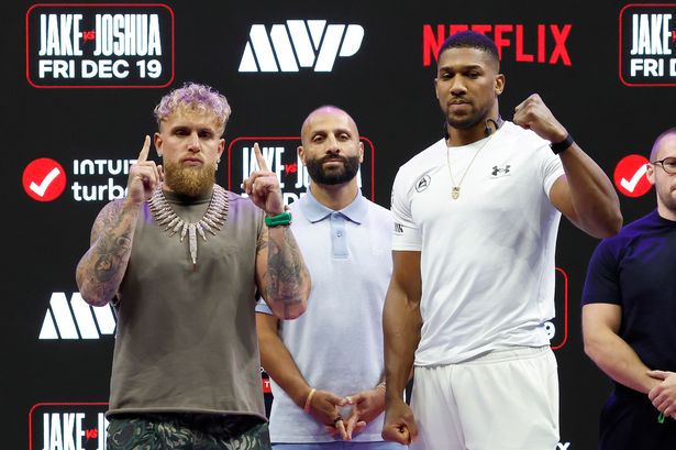 Jake Paul and Anthony Joshua meet for a media launch.