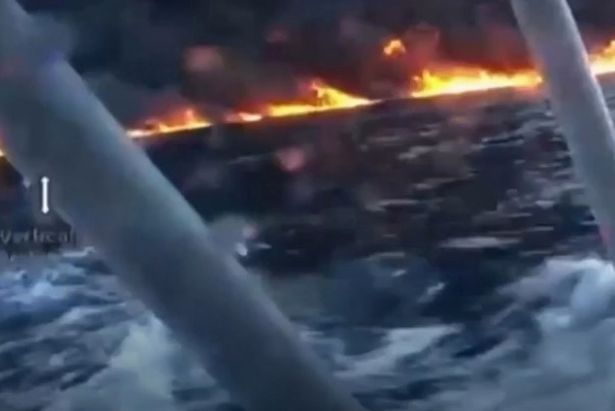 Video grab showing fire on a Russian oil tanker