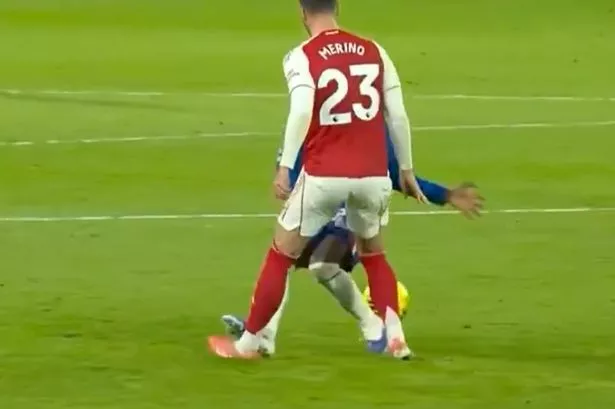 Mikel Merino was on the receiving end of a crunching tackle