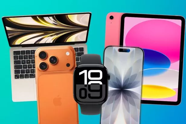 Collage of Apple devices including MacBook, iPhone, iPad and Apple Watch