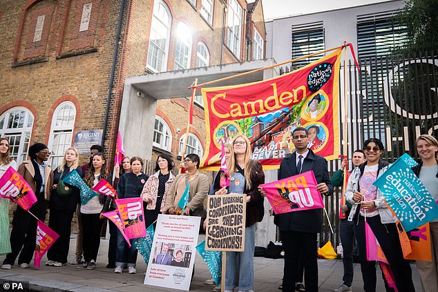 The Left-wing National Education Union (NEU) is in outrage after last week’s Budget contained no big money pledges for schools (pictured: a previous strike picket)
