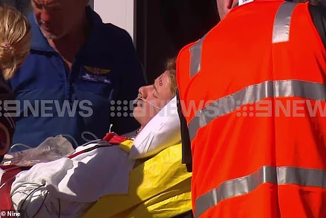 Mr Schindler (pictured after the attack) was bitten twice on the leg as he attempted to ward off the three-metre shark