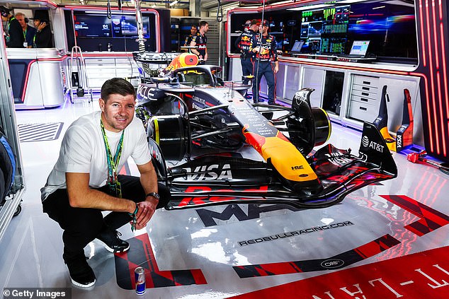 Liverpool legend Steven Gerrard was pictured in the Red Bull garage ahead of Sunday's race