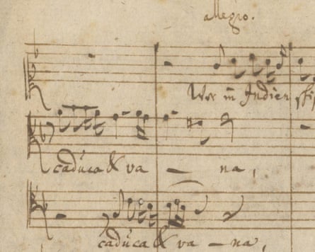 A detail of Bach’s Wedding Quodlibet, showing his distinctive C clef in the top left.