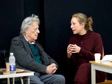 Stoppard with director Nina Raine during rehearsals for Rock ’n’ Roll at Hampstead theatre, London, in 2023.