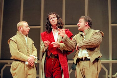Adrian Scarborough, Alan Howard and Simon Russell Beale in a production of Rosencrantz and Guildenstern are Dead at the Lyttelton Theatre, London, in 1995.