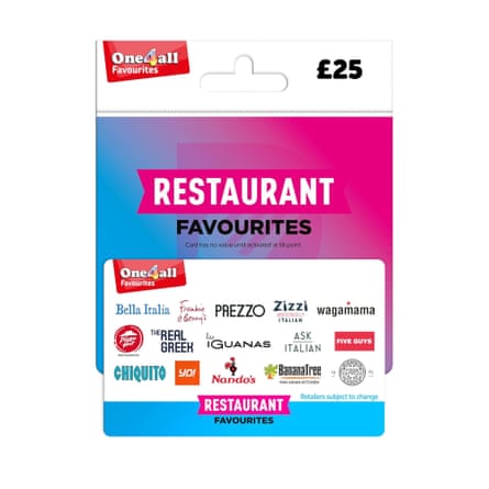One4all Restaurant favourites gift card.