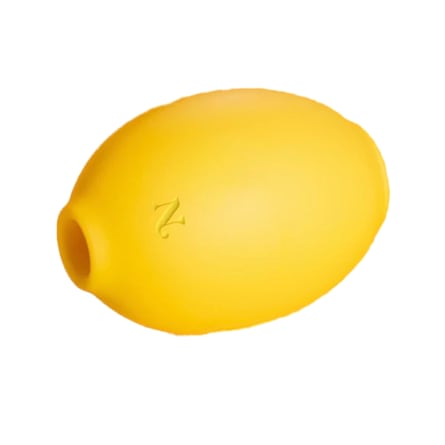 Lemon coloured and shaped item with a hole at the apex